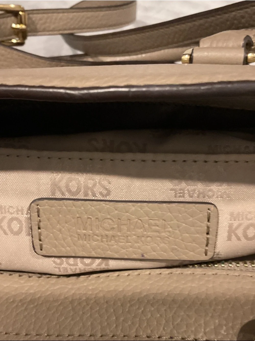 Michael Kors Pebble Leather Satchel in Taupe Beige with Gold Hardware